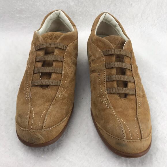 Hogan Women's Logo Suede Slip-On Shoes Sneakers Tan Camel Size 35.5 (US 5) Italy - Picture 3 of 12